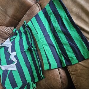 Green and Black Striped Two-Piece Set